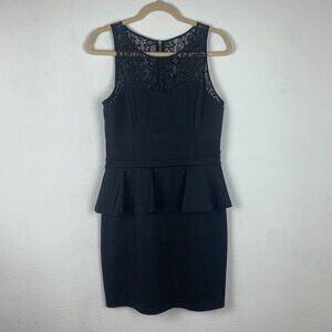 Kensie Women's M Black Sleeveless Lacey Peplum Black Midi Knee Length Dress